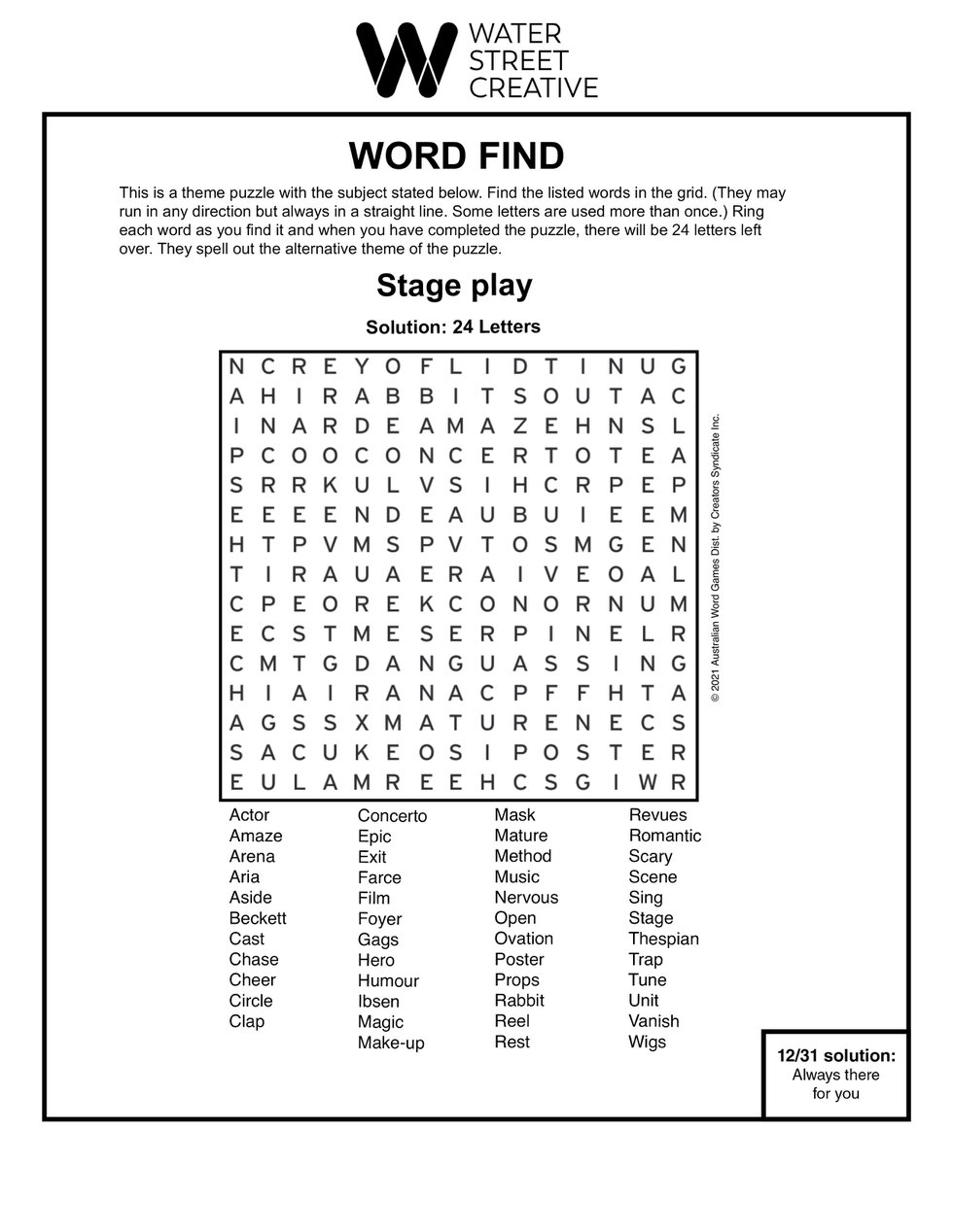 Word Find Week of Jan. 7, 2021 Shepherd Express